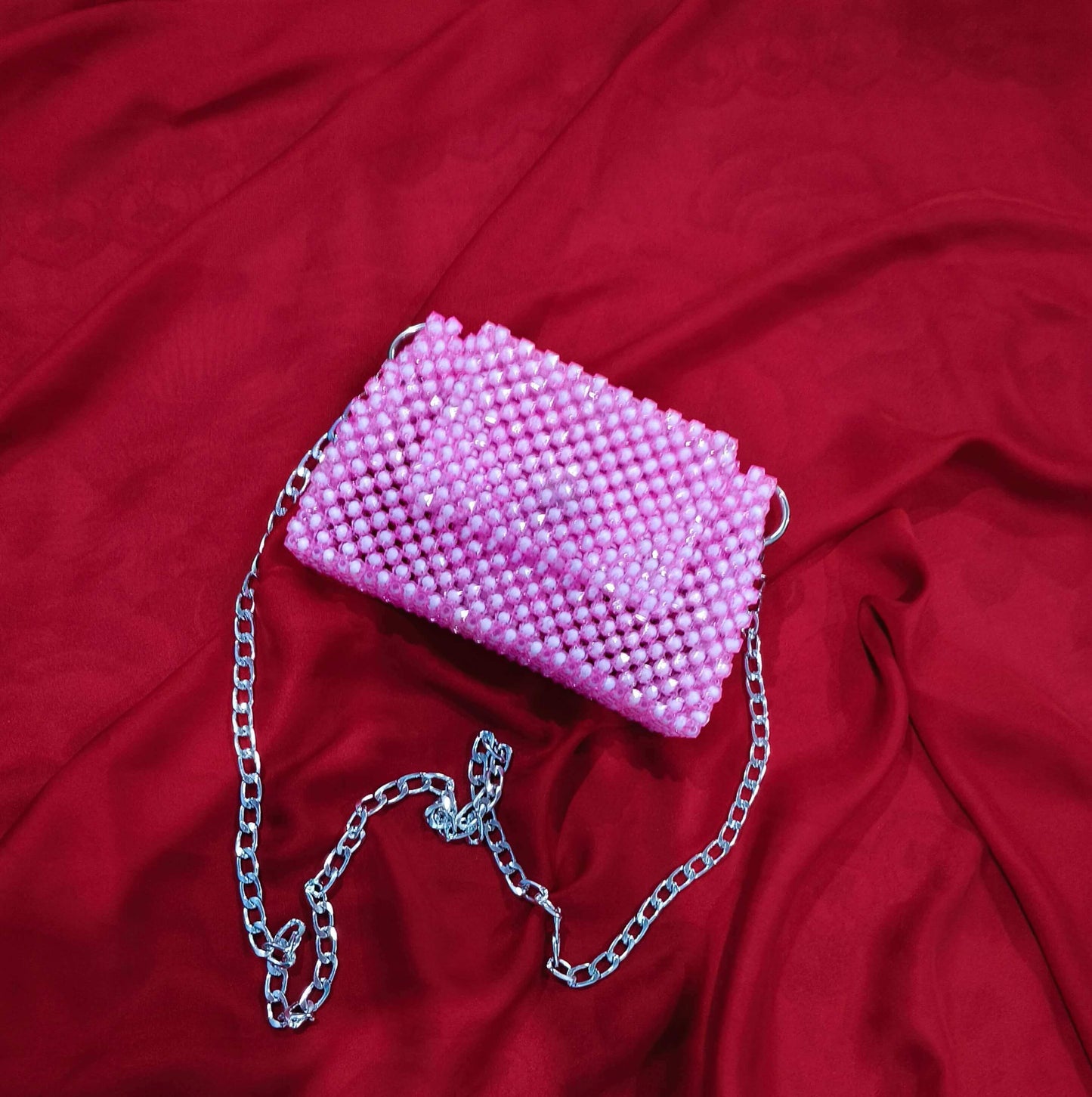 Pink beaded handbag ,Rungrez