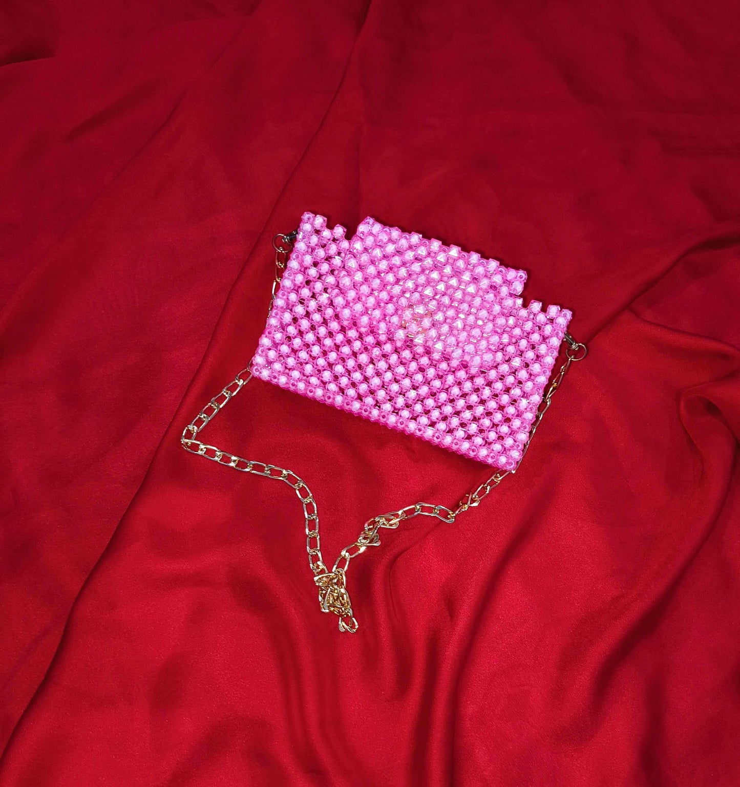 Pink beaded handbag ,Rungrez