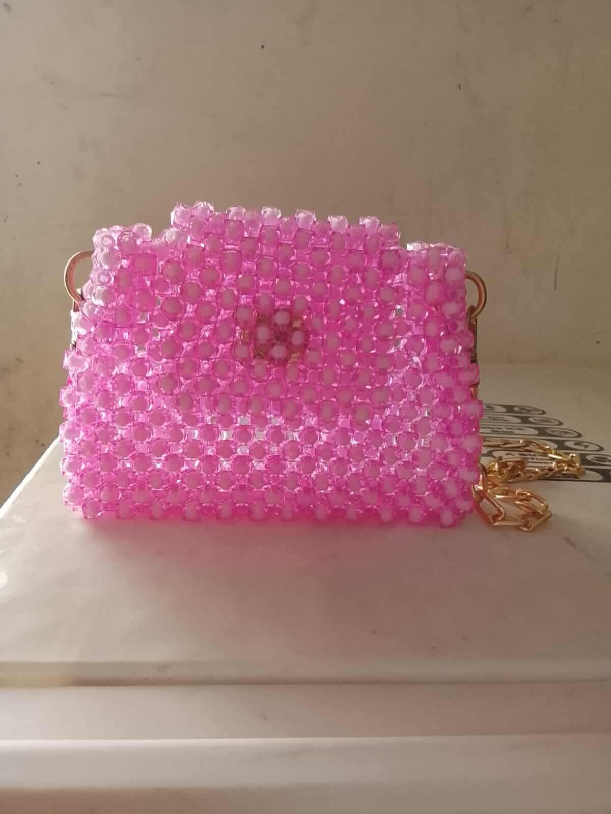 Pink beaded handbag , Rungrez